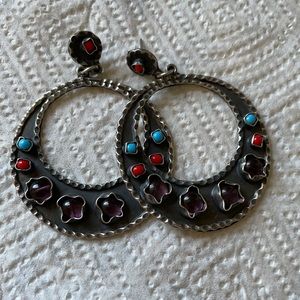Beautiful lg. Antique Sterling HOOPs